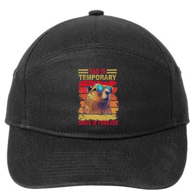 Sad Is Temporary Swag Is Forever Funny Cool Capybara Retro 7-Panel Snapback Hat