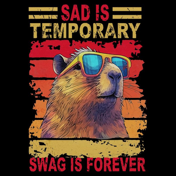 Sad Is Temporary Swag Is Forever Funny Cool Capybara Retro 7-Panel Snapback Hat