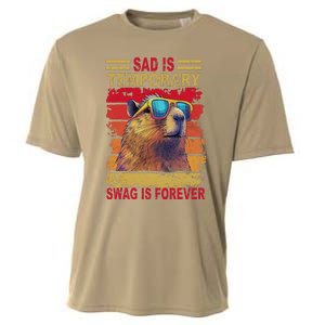 Sad Is Temporary Swag Is Forever Funny Cool Capybara Retro Cooling Performance Crew T-Shirt