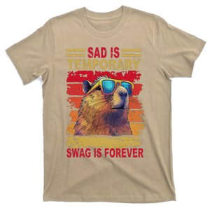 Sad Is Temporary Swag Is Forever Funny Cool Capybara Retro T-Shirt