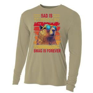 Sad Is Temporary Swag Is Forever Funny Cool Capybara Retro Cooling Performance Long Sleeve Crew