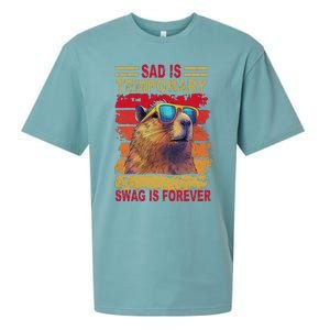 Sad Is Temporary Swag Is Forever Funny Cool Capybara Retro Sueded Cloud Jersey T-Shirt