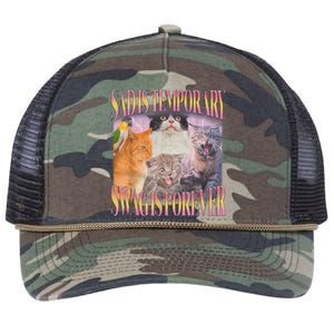 Sad Is Temporary Swag Is Forever Funny Silly Cat Meme Retro Rope Trucker Hat Cap