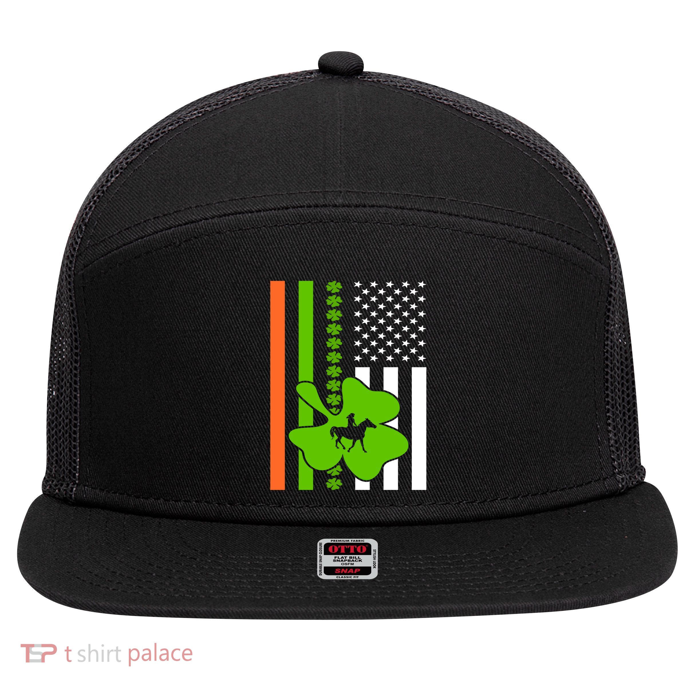 Shamrock Irish Usa Flag St Patrick's Day Irish American Flag Cute Gift 7 Panel Mesh Trucker Snapback Hat