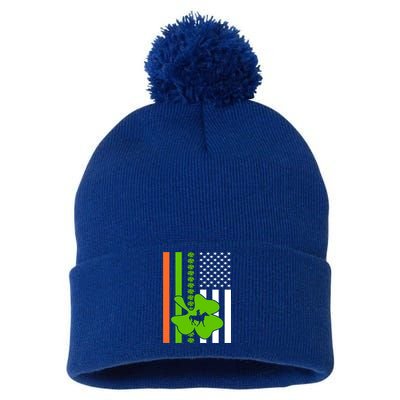Shamrock Irish Usa Flag St Patrick's Day Irish American Flag Cute Gift Pom Pom 12in Knit Beanie