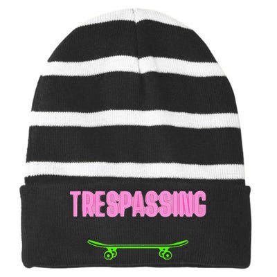 Shred it up with this Skateboard design No Trespassing Bro Striped Beanie with Solid Band