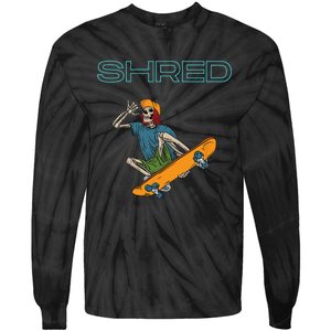 Shred it up with this Skateboard design skeleton ripping up Tie-Dye Long Sleeve Shirt