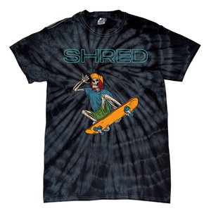 Shred it up with this Skateboard design skeleton ripping up Tie-Dye T-Shirt