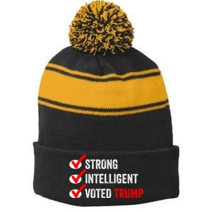 Strong Intelligent Voted Trump Women For Trump Girl Maga Checklist Stripe Pom Pom Beanie