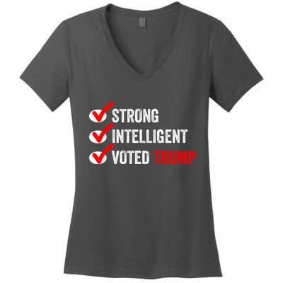 Strong Intelligent Voted Trump Women For Trump Girl Maga Checklist Women's V-Neck T-Shirt