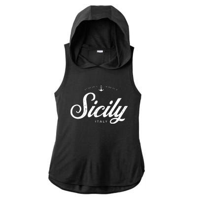 Sicily Italy Vintage Retro Ladies PosiCharge Tri-Blend Wicking Draft Hoodie Tank