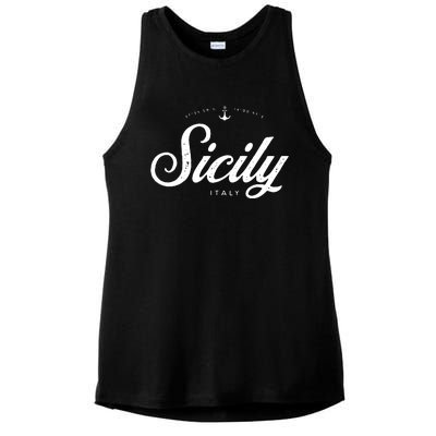 Sicily Italy Vintage Retro Ladies PosiCharge Tri-Blend Wicking Tank