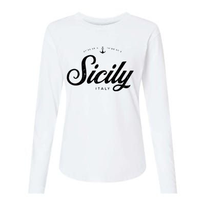 Sicily Italy Vintage Retro Womens Cotton Relaxed Long Sleeve T-Shirt