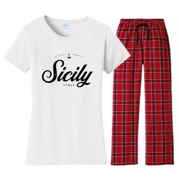 Sicily Italy Vintage Retro Women's Flannel Pajama Set