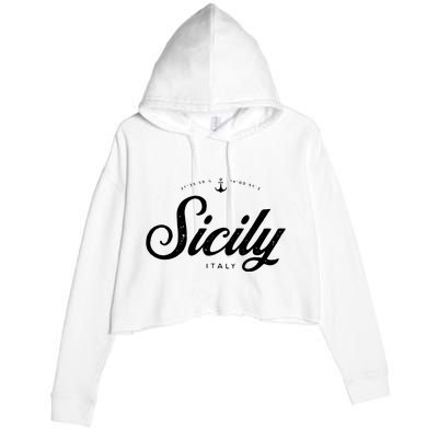 Sicily Italy Vintage Retro Crop Fleece Hoodie