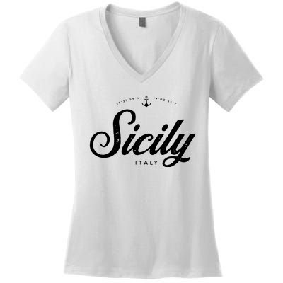 Sicily Italy Vintage Retro Women's V-Neck T-Shirt