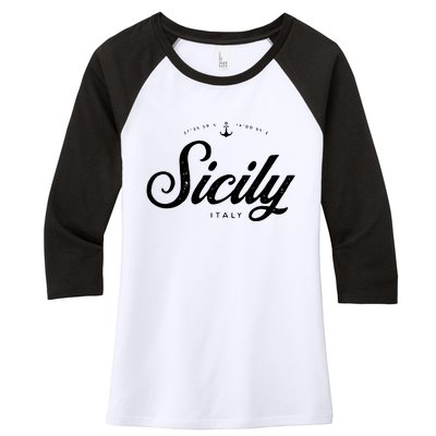 Sicily Italy Vintage Retro Women's Tri-Blend 3/4-Sleeve Raglan Shirt