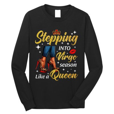 Stepping Into Virgo Season Like A Queen Heels Zodiac Long Sleeve Shirt