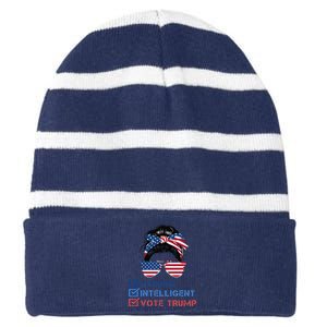 Strong Intelligent Women For Trump Girl Maga Checklist Striped Beanie with Solid Band