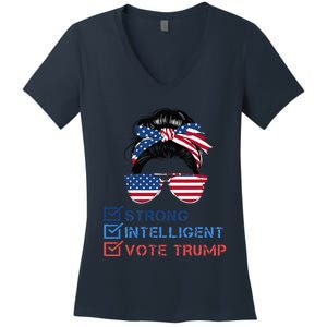 Strong Intelligent Women For Trump Girl Maga Checklist Women's V-Neck T-Shirt