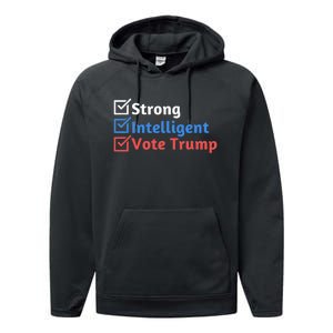 Strong Intelligent Women For Trump Girl Maga Checklist Performance Fleece Hoodie