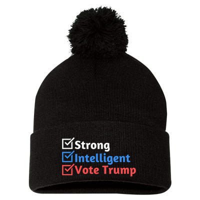 Strong Intelligent Women For Trump Girl Maga Checklist Pom Pom 12in Knit Beanie