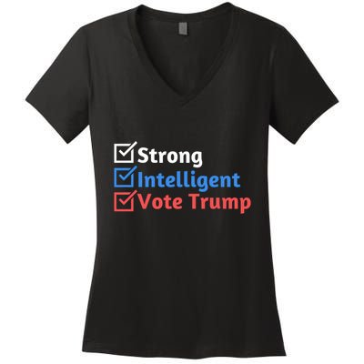 Strong Intelligent Women For Trump Girl Maga Checklist Women's V-Neck T-Shirt