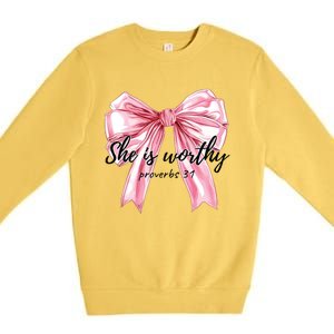 She Is Worthy Bow Women Christian Christian Coquette Premium Crewneck Sweatshirt