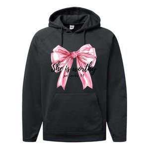 She Is Worthy Bow Women Christian Christian Coquette Performance Fleece Hoodie