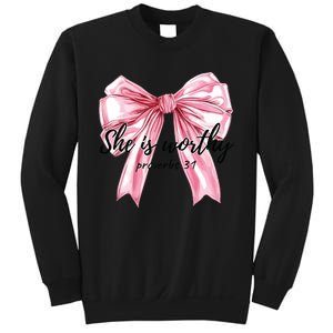 She Is Worthy Bow Women Christian Christian Coquette Sweatshirt