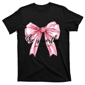 She Is Worthy Bow Women Christian Christian Coquette T-Shirt