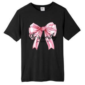 She Is Worthy Bow Women Christian Christian Coquette Tall Fusion ChromaSoft Performance T-Shirt