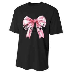 She Is Worthy Bow Women Christian Christian Coquette Performance Sprint T-Shirt