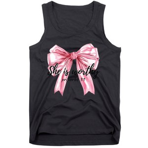 She Is Worthy Bow Women Christian Christian Coquette Tank Top