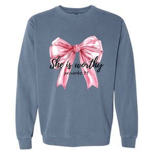 She Is Worthy Bow Women Christian Christian Coquette Garment-Dyed Sweatshirt