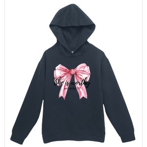 She Is Worthy Bow Women Christian Christian Coquette Urban Pullover Hoodie