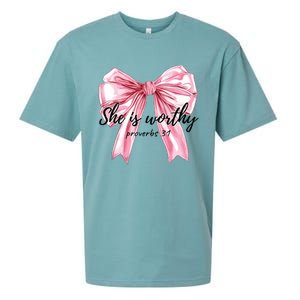 She Is Worthy Bow Women Christian Christian Coquette Sueded Cloud Jersey T-Shirt