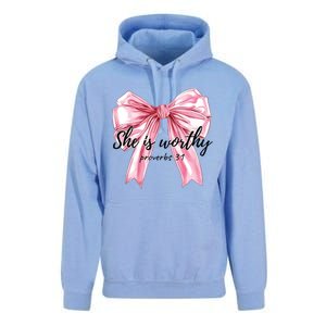 She Is Worthy Bow Women Christian Christian Coquette Unisex Surf Hoodie