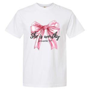 She Is Worthy Bow Women Christian Christian Coquette Garment-Dyed Heavyweight T-Shirt