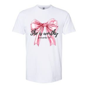 She Is Worthy Bow Women Christian Christian Coquette Softstyle CVC T-Shirt