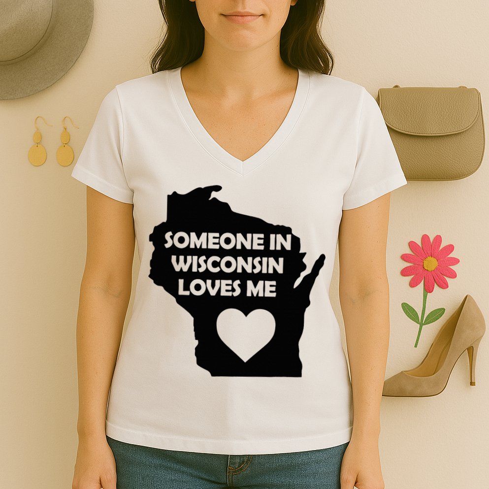 Someone In Wisconsin Loves Me Family For Adults Women's V-Neck T-Shirt