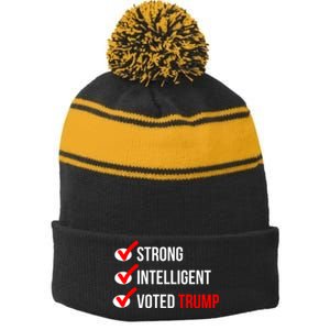 Strong Intelligent Women For Trump Girl Maga Checklist Voted Trump Stripe Pom Pom Beanie