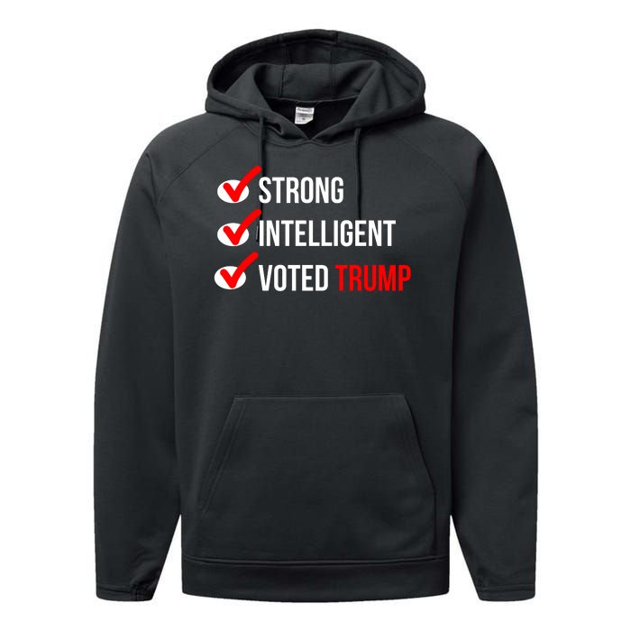 Strong Intelligent Women For Trump Girl Maga Checklist Voted Trump Performance Fleece Hoodie