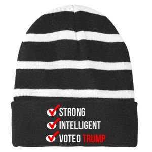 Strong Intelligent Women For Trump Girl Maga Checklist Voted Trump Striped Beanie with Solid Band