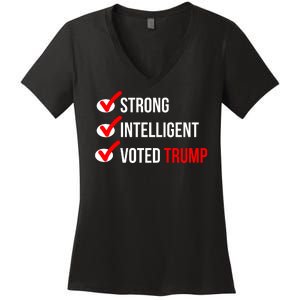 Strong Intelligent Women For Trump Girl Maga Checklist Voted Trump Women's V-Neck T-Shirt