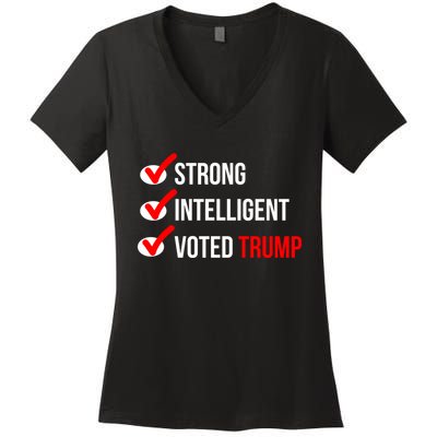 Strong Intelligent Women For Trump Girl Maga Checklist Voted Trump Women's V-Neck T-Shirt