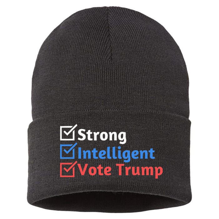 Strong Intelligent Women For Trump Girl Maga Checklist Sustainable Knit Beanie