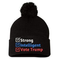 Strong Intelligent Women For Trump Girl Maga Checklist Pom Pom 12in Knit Beanie