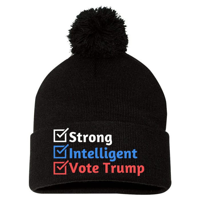 Strong Intelligent Women For Trump Girl Maga Checklist Pom Pom 12in Knit Beanie