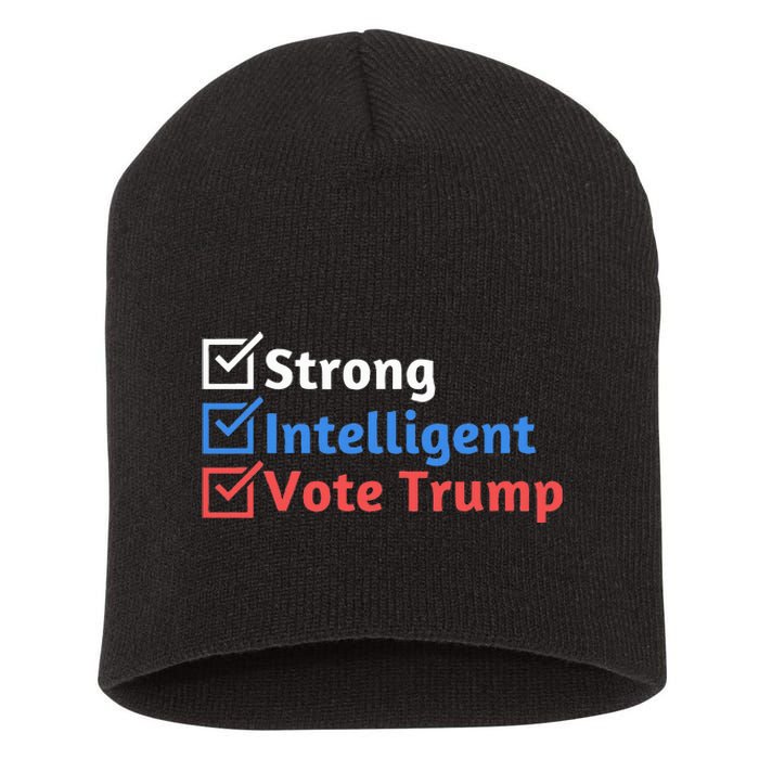 Strong Intelligent Women For Trump Girl Maga Checklist Short Acrylic Beanie